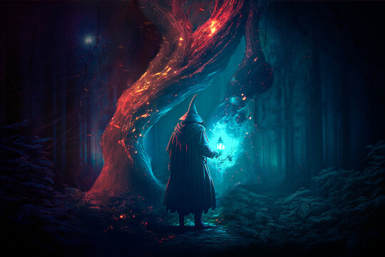 sorcerer in the forest, lighting the way. 

