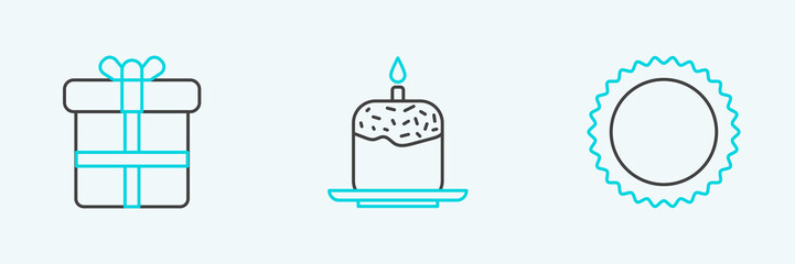 Set line Sun, Gift box and Easter cake and candle icon. Vector