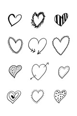 Collection of hand drawn black hearts