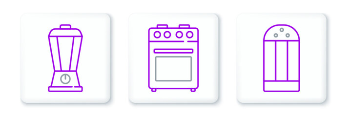 Set line Salt, Blender and Oven icon. Vector