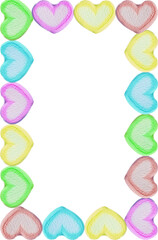 Romantic Frame of Pastel Colored Heart Shaped Marshmallow Candies on transparent background, png file