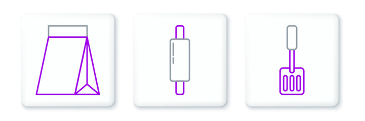 Set line Spatula, Bag of coffee beans and Rolling pin icon. Vector