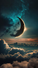 Obraz na płótnie Canvas Half Moon Wallpaper in the clouds, landscape, 4k