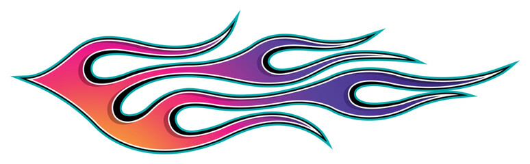 Burning tires and flame sports car decal vinyl sticker. Racing car hot rod tribal fire flames vector art graphic. Side decoration for car, auto, truck, boat, suv, motorcycle.