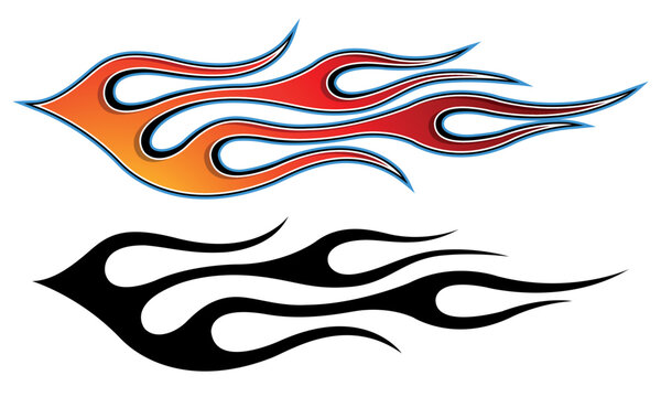Tribal fire flame race car body side vinyl sticker vector art image eps 10 file. Burning tires and flames sports car decal. Side decoration for car, auto, truck, boat, suv, motorcycle.