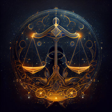 Libra made from gold stars, Sign of the Zodiac, generative ai