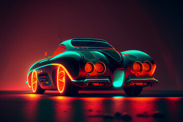 Fototapeta na wymiar A neon-lit car with sleek futuristic lines, ai illustration