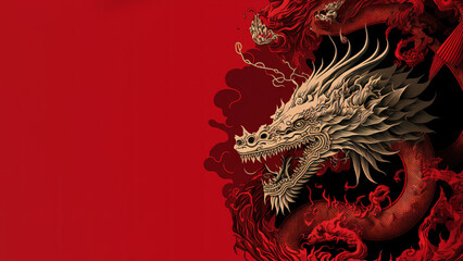 Happy chinese new year background realistic dragon character. Generative ai.