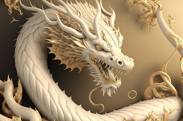 Happy chinese new year background realistic dragon character. Generative ai.