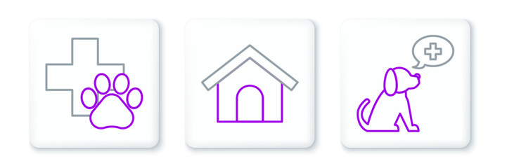 Set line Veterinary clinic symbol, and Dog house icon. Vector