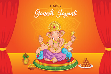 Fototapeta na wymiar Happy Ganesh Chaturthi Golden festival background 