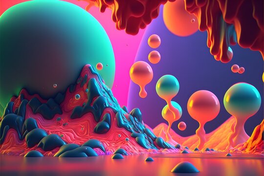 colorful mountains and spheres created with Generative AI Technology
