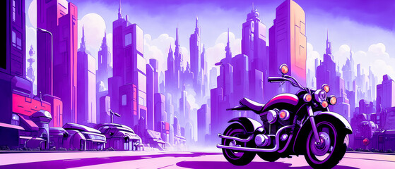 A abstract representation of a motorcycle is set against a bustling cityscape. The use of vibrant colors and dynamic brushstrokes convey a sense of speed and movement. Generative AI