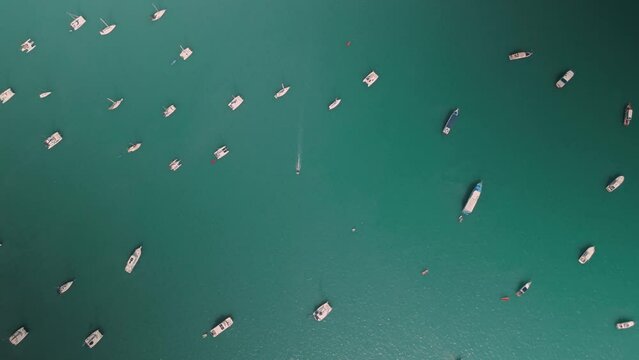 aerial perspective of boats,many yachts,blue water