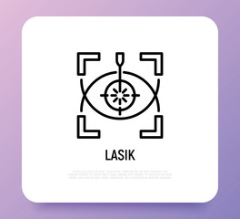Obraz premium Laser eye surgery thin line icon. Ophthalmology. Lasik vision correction. Vector illustration.