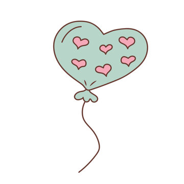 Heart shaped cute doodle air balloon with hearts. Hand drawn vector illustration.