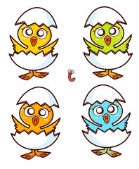 ヒヨコ誕生,4種 © Kamiya Ichiro