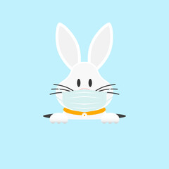 Weißer Osterhase Mit Maske Im Loch Blau