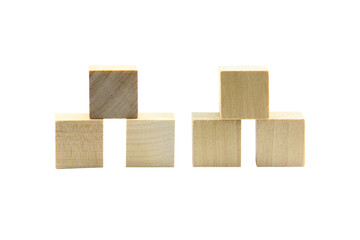 wooden toys, square wooden blocks isolated on white background.Selection focus.