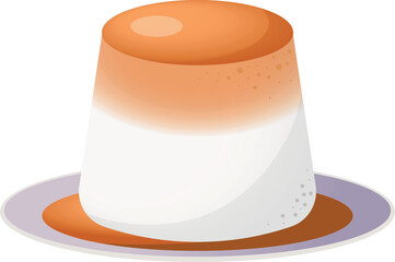 Condensed milk based flan pudding vector icon with caramel topping.