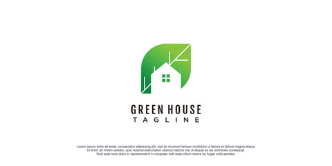 Green house logo with creative concept premium vector