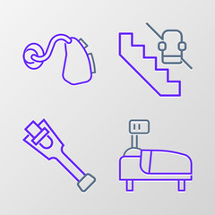 Set line Hospital bed, Prosthesis leg, Disabled elevator and Hearing aid icon. Vector
