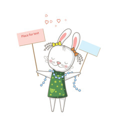 Illustration, a hare with a postcard for messages.