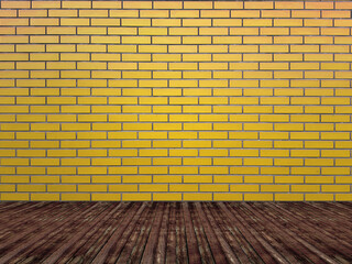 Interior room with brick wall and wooden floor.