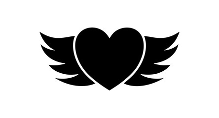 flying heart with wings black icon on white background

