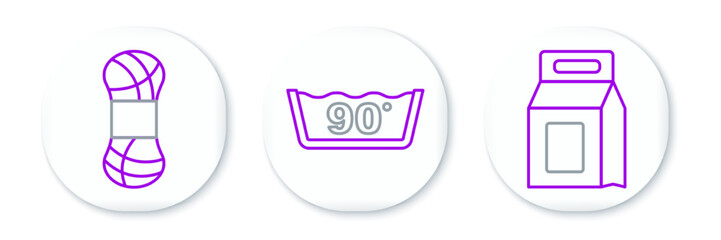 Set line Laundry detergent, Yarn and Temperature wash icon. Vector