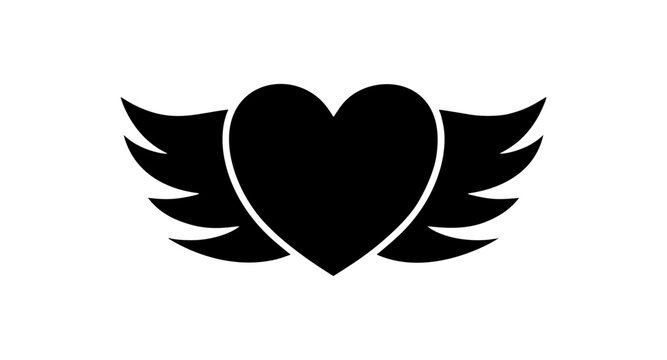 flying heart with wings black icon on white background
