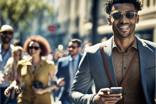 beautiful businessman outside with a phone