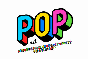 Pop art style font design, alphabet letters and numbers vector illustration
