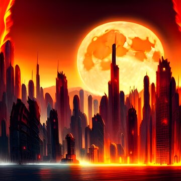 Ciudad en llamas generada por inteligencia artificial