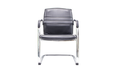 Front Office Chair black. Front photo chair two types structure empty for office and player from vertical with leather seat supporting structure of body. used around the world. Isolated cutout PNG.