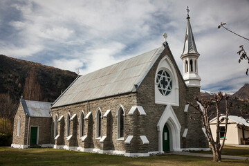 Fototapeta na wymiar St Patrick's Catholic Church in the historic gold mining town of Arrowtown, New Zealand