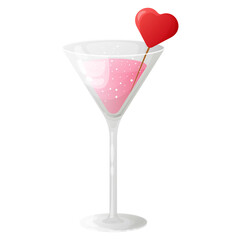 cartoon glass with pink love elixir. element for postcard, menu, congratulations	