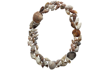 Letter O made with sea shell. Summer concept idea.