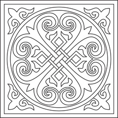 Vector monochrome linear square Byzantine ornament, knot, rosette. Circle Greek pattern, Drawing of the Eastern Roman Empire. Decoration of the Russian Orthodox Church..