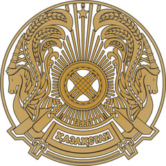 Vector golden coat of arms of the Republic of Kazakhstan. Symbol of the Asian state