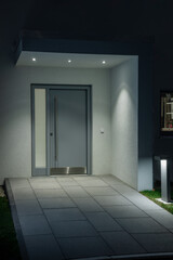 Beleuchteter Hauseingang am Abend und in der Nacht 