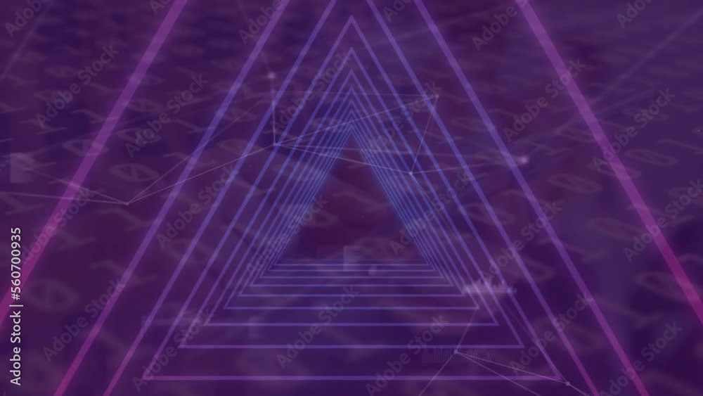 Poster animation of purple triangles, binary coding and data processing