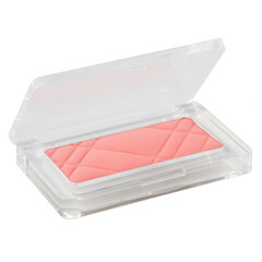 Dry pink blush in a transparent rectangular box on a white isolated background