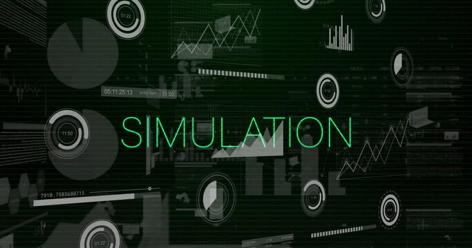 Animation of simulation text, statistics and data processing