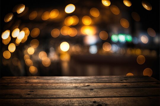 Wooden table, blurred bokeh background , ai generated