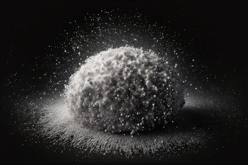 sparkling fluffy white snow isolated on black background