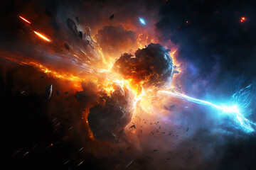 Obraz na płótnie Canvas Explosion eines Raumschiffes im Weltraum - ai generiert