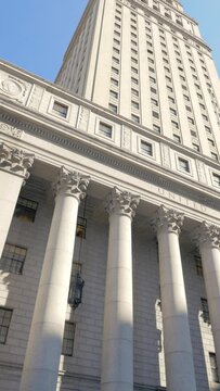 Manhattan, New York City, Thurgood Marshall courthouse, sunny, vertical shot, tilt view
