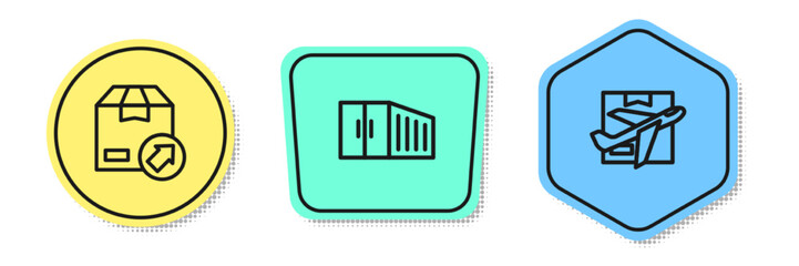 Set line Carton cardboard box, Container and Plane and. Colored shapes. Vector