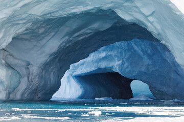 double cave in big iceberg floating over sea